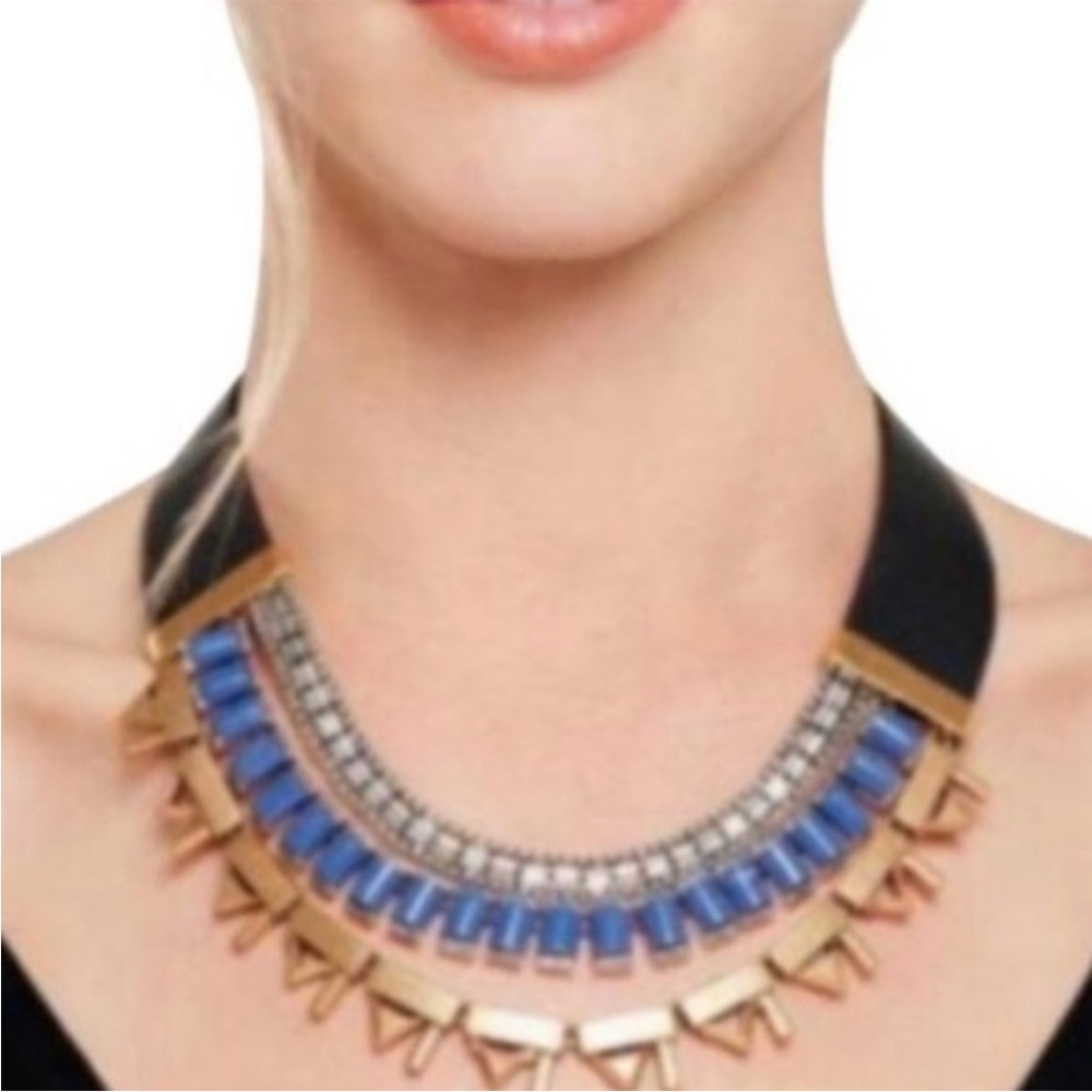 Stella & Dot Black Top with Blue and Gold Accents
